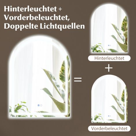 LED-valgustusega vannitoapeegel 60 × 80 cm, uduvastane, kaarjas, hõbedane