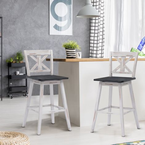 2-osaline vintage-baaripukkide komplekt 360° pööratava istme ja libisemisvastaste alusplaatidega, 73,5 cm, valge