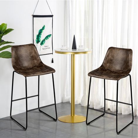 2-osaline puidust seljatoega baaritoolide komplekt metalljalgade ja jalatoega, istumiskõrgus 75 cm, kuldne