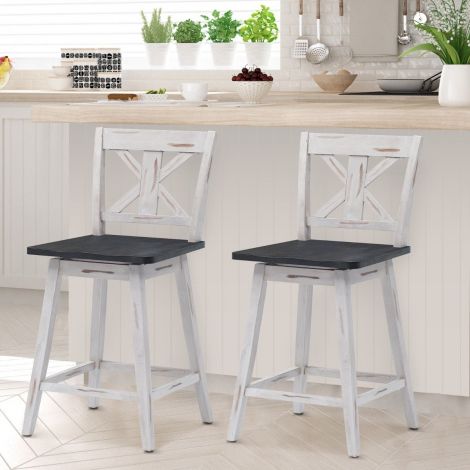 2-osaline vintage-baaripukkide komplekt, pöörlevad, jalatoe ja seljatoega bistroopukid puidust