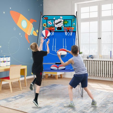 8-ühes korvpalliautomaat 4 palliga ja õhupumbaga, 8 mängurežiimi arcade-korvpallimängud roheline