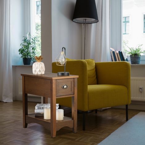 Retro abilauake sahtli ja riiuliga, kummipuidust jalgadega, elutuppa ja magamistuppa, kollakaspruun