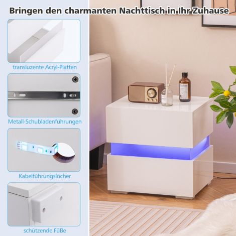 LED öökapp 2 sahtliga, kaugjuhtimispuldiga, dünaamiline 45 x 35 x 45 cm valge
