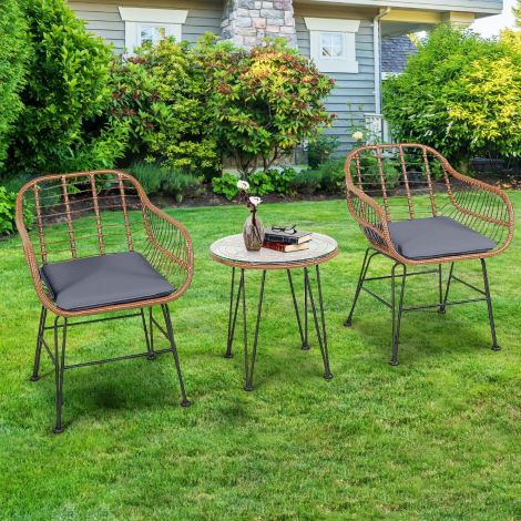 3-osaline kaasaegne korvmööbli bistrookomplekt terrassile