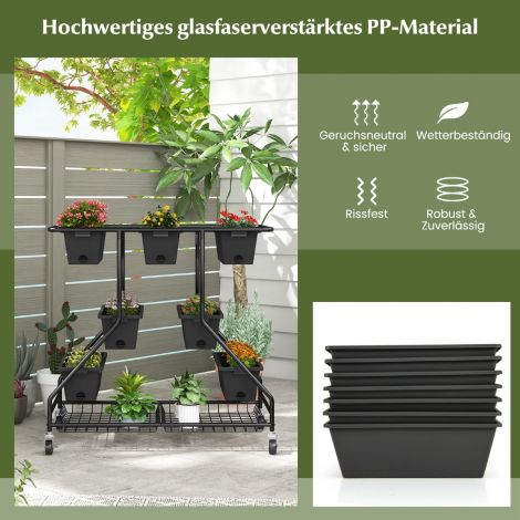 Lillealus lillekastidega, ratastega lilletrepp 100 × 56 × 99 cm must