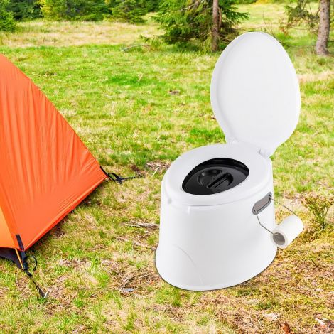 Kaasaskantav camping-tualett, reisitualett, mobiilne tualett eemaldatava ämbrisisuga, valge