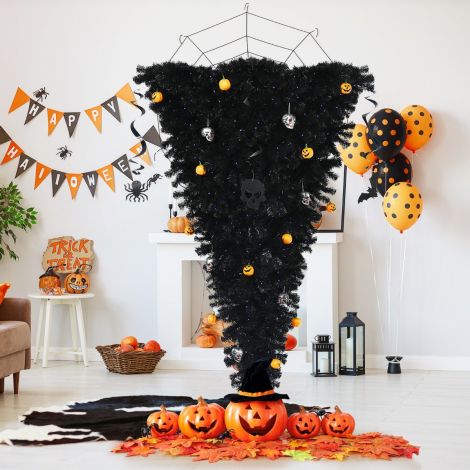 180 cm must kunstlik jõulupuu, valgustatud Halloweeni puu 270 lilla LED-tulega