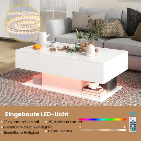 Diivanilaud LED-valgustusega kõrgläikega, 20 värvi, reguleeritava heledusega, 110 × 60 × 40 cm, valge