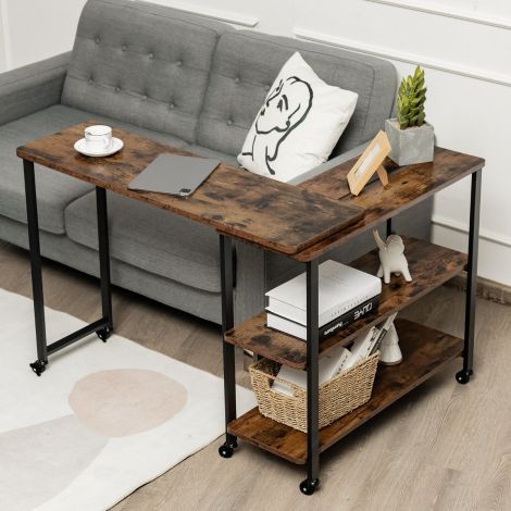 Abilaud puidust diivanilaud L-kujuline lauaplaat 360° pööratav 3 taset elutoalaud vintage 101 x 82,5 x 72,5 cm