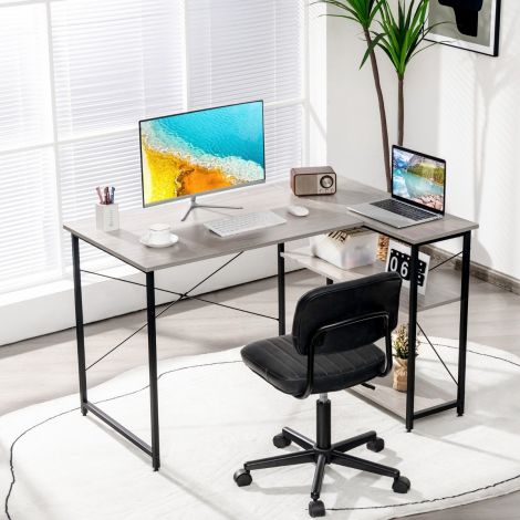 L-kujuline nurgaarvutilaud hoiuriiulitega bürootöölaud 120 × 88 × 74,5 cm hall