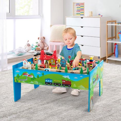 Puust rongilaud 80-osaline mängukomplekt pööratava ja eemaldatava lauaplaadiga 82,5 × 60 × 40 cm mitmevärviline