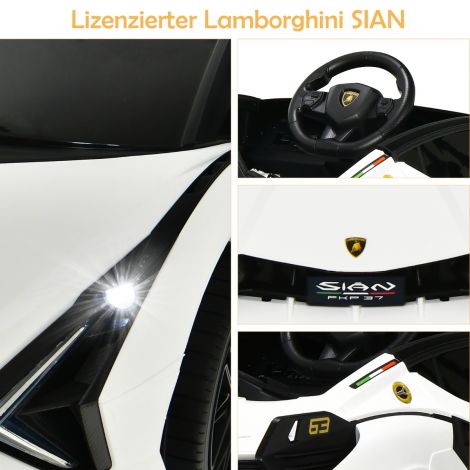 12V Lamborghini laste elektriauto 2,4G puldiga, kiirusega 3–5 km/h, MP3, valge