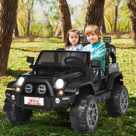 12 V elektriauto, akutoitel elektrisõiduk 2 istmega, 123 x 80 x 80 cm, must