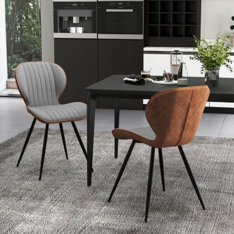 2-osaline polsterdatud aktsent-söögitoolide komplekt kaarduva seljatoega, 57 × 49 × 81 cm, hall