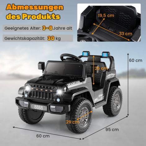 Laste elektriline Jeep kahe mootoriga, aeglase käivitusega ja nelja vedruga vedrustusega must pealesõiduauto