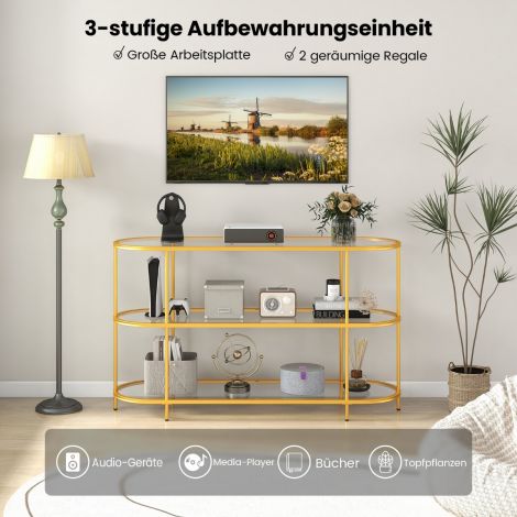 3-korruseline telerikapp kuni 65-tollisele telerile, kuldne, 140 × 41 × 82 cm
