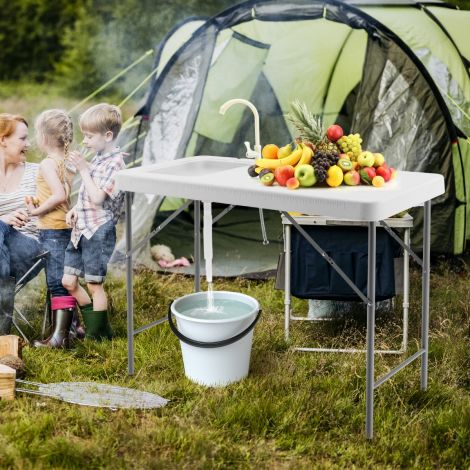 Kaasaskantav kalapuhastus- ning kalafileerimis- ja jahijaam valamuga, kraani ja äravooluvoolikuga