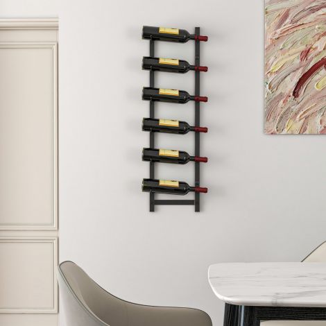Seinale kinnitatav veiniriiul 6 veinipudelile, metallist pudelihoidja, 22 x 13,5 x 73 cm, must