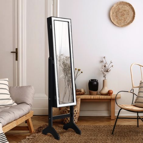 Vabaltseisev ehtekapp täispika peegliga, ehteriiul 35,5 × 33 × 153 cm, must