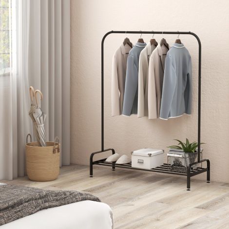 Riidenagi reguleeritavate jalgade, riidepuutoru ja hoiuriiuliga 112 x 42 x 145 cm must
