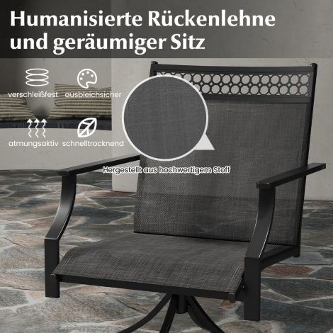 Aiatoolid 360° pööratav 2 terrassitoolist koosnev komplekt kiirelt kuivava kangaga must 65 x 61 x 90 cm