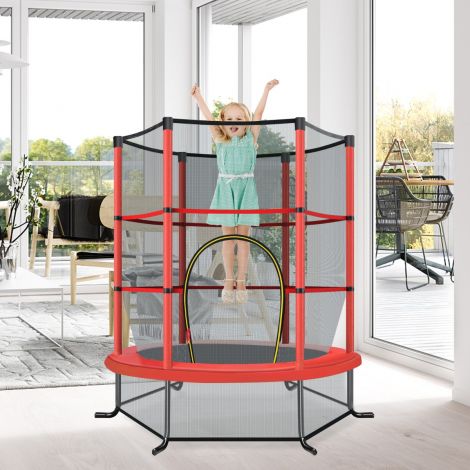 Ã˜140cm aiabatuut koos turvavõrguga batuut mahutab kuni 135kg 3-aastastele ja vanematele lastele punane