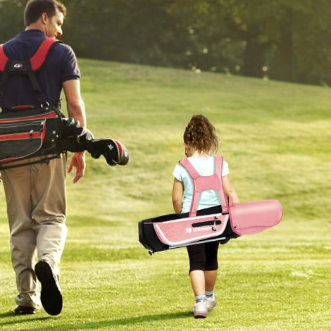 4-osaline laste golfikeppide komplekt koos golfikoti ja vihmakaitsega 5–7-aastastele lastele, roosa