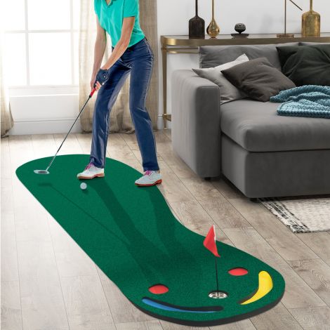 300 x 96 cm golfi puttingumatt 3 puttingutopsi ja 1 lipuga, kokkupandav golfimatt, harjutusmatt, roheline