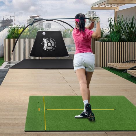 Golfi löögimatt 2 kummist tiid ja 2 joondusvarrast ning 6 löögipositsiooni 152 x 117 cm paksus 32 mm