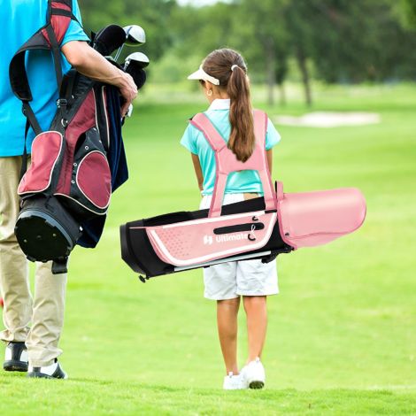 4-osaline laste golfikeppide komplekt golfikoti ja vihmakattega 8–10-aastastele lastele, roosa