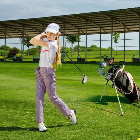 6-osaline laste golfikeppide komplekt golfikoti ja vihmakattega 11–13-aastastele lastele, roosa