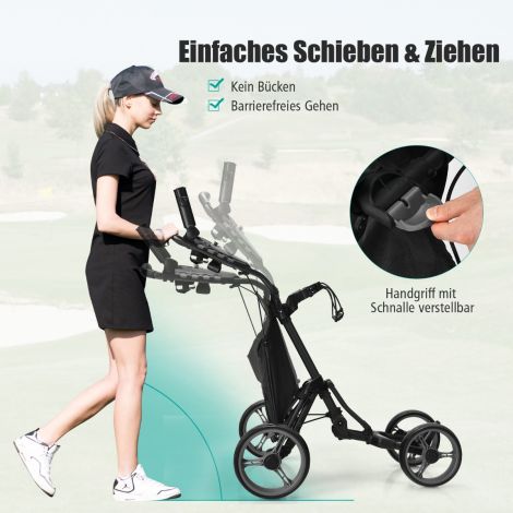Golfikäru, 4-rattaline golfikäru, golfikäru, kokkupandav, golficaddy, lükatav golfikäru alumiiniumist, hall