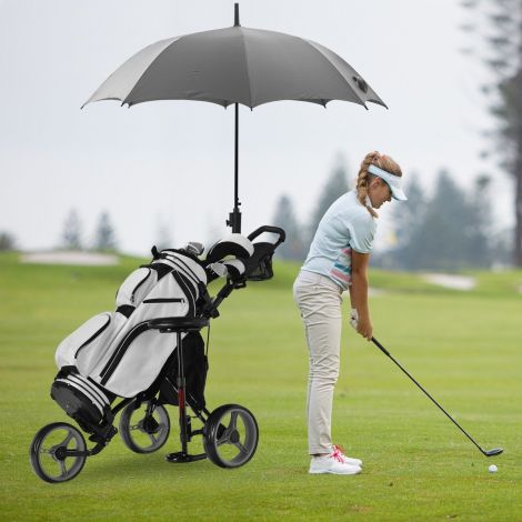 3-rattaline alumiiniumist golfikäru vihmavarjuhoidja ja istmega, kokkupandav golfikäru, hall