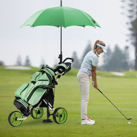Alumiiniumist 3-rattaline kokkupandav golfikäru vihmavarjuhoidja ja istmega, golfikaddy, roheline