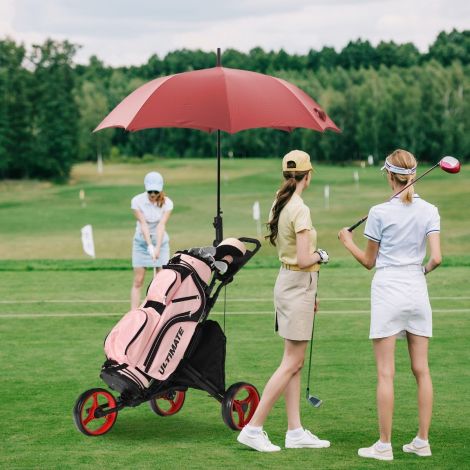 3-rattaline alumiiniumist golfikäru vihmavarjuhoidja, T-tüki kinniti ja hoiukotiga