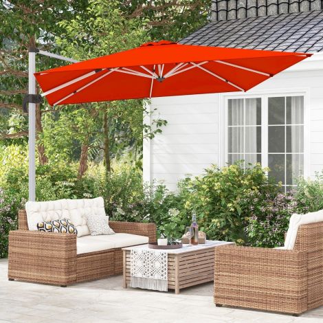 Terrassi päikesevari ristjala ja 360° pöörlemisega aeda ja basseinialadele 300 x 300 x 261 cm burgundi