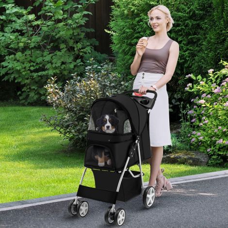 Koerte jalutuskäru lemmikloomadele kuni 15 kg, 81 x 45 x 101 cm, must