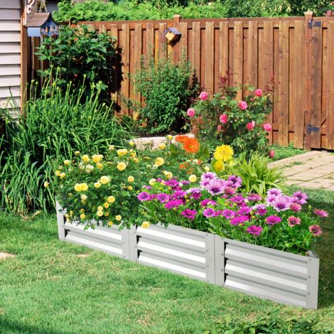 6-osaline metallist taimkasti komplekt köögiviljade jaoks, kolmnurkne kõrgpeenar 150 × 150 × 30 cm hõbedane