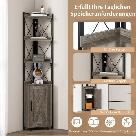 6-korruseline raamatukapp põrandariiul industriaalne kõrge kitsas kapp 4 riiuliga 48 × 32 × 180 cm rustikaalne hall