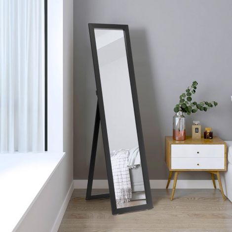 2-ühes täispikk peegel puidust raamiga 37 x 155 cm must