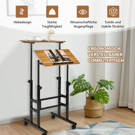 Mobiilne seisulaud, kõrgusreguleeritav iste-seisulaud, must + pähkel