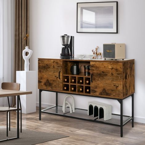 Puidust kummut veiniriiuli ja ustega, köögikapp 120 × 40 × 85 cm, rustikaalne pruun