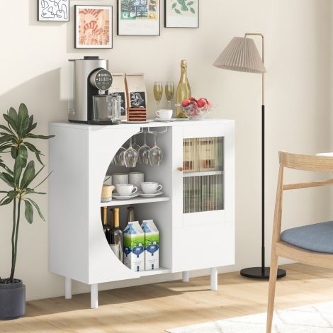 Vitriinkapp klaasuks, avatud riiul ja metalljalad, kummut 80 x 30 x 80 cm valge