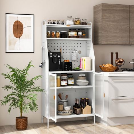 Köögikapp, köögipuhvet tihvtplaadi ja reguleeritava riiuliga, 76 × 36 × 161 cm, valge