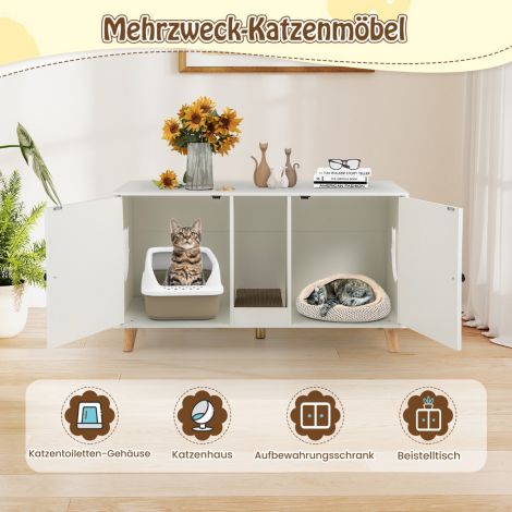 Kassikapp kassitualeti jaoks, kahe uksega kassihoone kahele kassile, valge