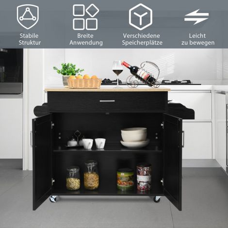 Köögikäru/köögisaar sahtliga ja reguleeritava kõrgusega riiuliga 116 x 40 x 85 cm must + naturaalne