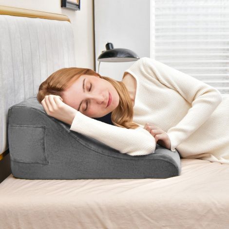 Kiilupadja komplekt – ergonoomiline seljapadi küljetaskute ja pestava kattega, kaelatoepadi, 47,5 × 23,5 × 54 cm, hall