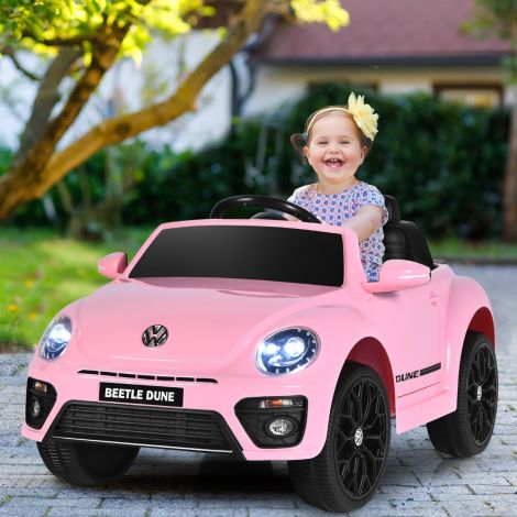 VW Beetle lasteauto muusikaga ja 2 valgustusrežiimiga, sisaldab 2,4G kaugjuhtimispulti, roosa
