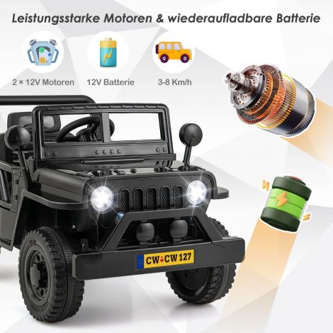Lasteauto 12 V akuga elektrisõiduk, kaugjuhtimispuldiga, 3 kiirust, must, 102,5 x 64 x 59,5 cm