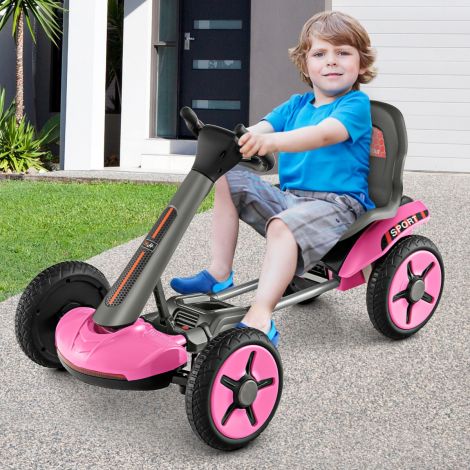 12V laste elektrigokart LED-idega ja kaheastmeliselt reguleeritava rooliga ning roosade istmetuledega